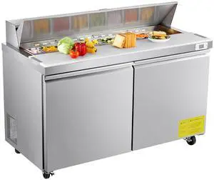 60"W Commercial Refrigerator, 15.4 Cu. Ft Sandwich Prep Refrigerated Table, Mega Top Food Prep Fridge with 16 Pans and Cutting Board, Stainless Steel Salad Prep Cooler for Restaurant, Food Truck