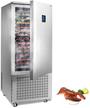 Commercial Blast Freezer, 370 L / 13.1 Cu.ft Blast Chiller with 15 Trays, Blast Chiller Freezer Chest with 4 Freezing Modes, Stainless Steel Food Blast Freezer with Casters for Restaurant, Seafood