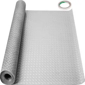 Garage Floor Mat, 228.35 x 59.05 inch PVC Garage Flooring Roll, Non-slip Diamond Texture, 93.65 sq.ft Covering Space, Garage Mats for Under Cars, for Gyms Boats Car Trailer, Silver
