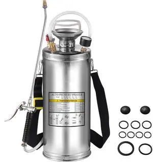2Gal Stainless Steel Sprayer, Set with 20\" Wand& Handle& 3FT Reinforced Hose, Hand Pump Sprayer with Pressure Gauge&Safety Valve, Adjustable Nozzle Suitable for Gardening and Sanitizing