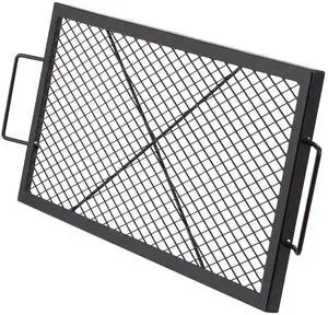 X-Marks Fire Pit Grill Grate, Rectangle Cooking Grate, Heavy Duty Steel Campfire BBQ Grill Grid with Handle & Support X Wire, Portable Camping Cookware for Outside Party Gathering, 32 Inch Black