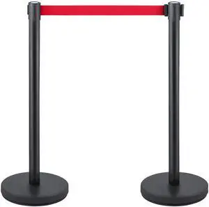 Crowd Control Stanchion, Set of 6 Pieces Stanchion Set, Stanchion Set with 6.6 ft/2 m Red Retractable Belt, Crowd Control Barrier with Rubber Base  Easy Connect Assembly for Crowd Control (Blac