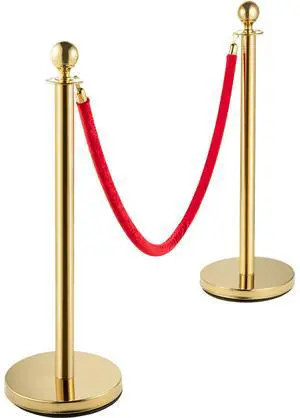 Crowd Control Stanchion, Set of 4 Pieces Stanchion Set, Stanchion Set with 5 ft/1.5 m Red Velvet Rope, Crowd Control Barrier