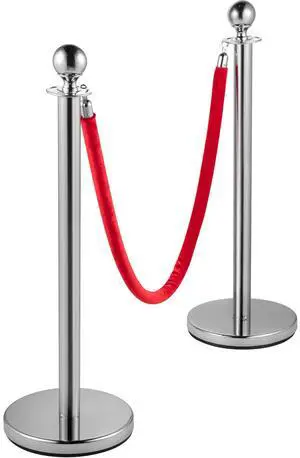 4PCS Stainless Steel Stanchion Posts Queue, Red Velvet Ropes Silver Post, 5FT Rope Barriers Queue Line Crowd Control Barriers for Party Supplies