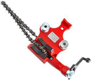 Screw Bench Chain Vise 1/8 to 5-Inch Pipe Capacity, Heavy Duty Bench Chain Pipe Vise with Crank Handle, Neoprene-Coated Jaw, Cast Iron Material Ideal for a Variety of Pipes