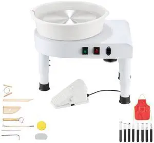 Pottery Wheel, 11 in Ceramic Wheel Forming Machine, 60-300 RPM Speed Adjustable Foot Pedal, Adjustable Lift Leg, Detachable Basin, Complete Tool Accessory Kit for Work Art Craft DIY, White Pottery Wheel, 11 in Ceramic Wheel Forming Machine, 60-300 RPM Speed Adjustable Foot Pedal, Adjustable Lift Leg, Detachable Basin, Complete Tool Accessory Kit for Work Art Craft DIY, White
