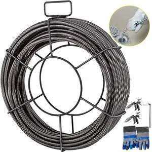 Drain Cleaning Cable 75 Feet x 3/8 Inch Solid Core Cable Sewer Cable Drain Auger Cable Cleaner Snake Clog Pipe Drain Cleaning Cable Sewer Drain Auger Snake Pipe