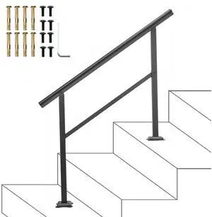 Handrail Outdoor Stairs 47.6 X 35.2 Inch Outdoor Handrail Outdoor Stair Railing Adjustable from 0 to 30 Degrees Handrail for Stairs Outdoor Aluminum Black Stair Railing Fit 3-4 Steps