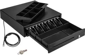Cash Register Drawer, 16\" 12 V, for POS System with 5 Bill 8 Coin Cash Tray, Movable Coin Compartment & 2 Keys Included, RJ11/RJ12 Cable for Supermarket, Bar, Coffee Shop, Restaurant (USD Only) Cash Register Drawer, 16\" 12 V, for POS System with 5 Bill 8 Coin Cash Tray, Movable Coin Compartment & 2 Keys Included, RJ11/RJ12 Cable for Supermarket, Bar, Coffee Shop, Restaurant (USD Only)