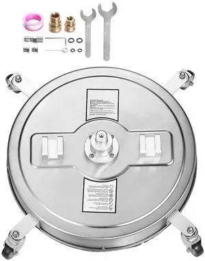 22" Pressure Washer Surface Cleaner, Stainless Steel Pressure Washer Attachments with 4 Wheels, 4500 Max PSI, 3/8 Quick Connector, 2 Spray Nozzles, Dual Handle, for Concrete, Patio, Sidewalk