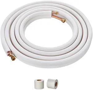 25FT Mini Split Line Set, 3/8" & 5/8" O.D Copper Pipes Tubing and Triple-Layer Insulation, for Mini Split Air Conditioning Refrigerant or Heating Pump Equipment & HVAC with Wrapping Strips. 25FT Mini Split Line Set, 3/8" & 5/8" O.D Copper Pipes Tubing and Triple-Layer Insulation, for Mini Split Air Conditioning Refrigerant or Heating Pump Equipment & HVAC with Wrapping Strips.