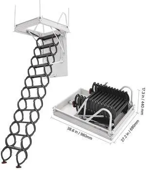 Attic Ladder, 660LBS/299.4KG Capacity, Fits 8.5 to 9.4 ft Ceiling Height and 39.4 x 27.5 inch Opening Size, Alloy Steel Pull-Down Retractable Ceiling Stair with Pulling Rod for Attic Loft Roof