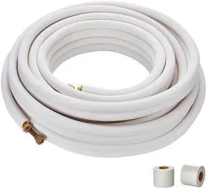 50FT Mini Split Line Set, 3/8" & 5/8" O.D Copper Pipes Tubing and Triple-Layer Insulation, for Mini Split Air Conditioning Refrigerant or Heating Pump Equipment & HVAC with Wrapping Strips. 50FT Mini Split Line Set, 3/8" & 5/8" O.D Copper Pipes Tubing and Triple-Layer Insulation, for Mini Split Air Conditioning Refrigerant or Heating Pump Equipment & HVAC with Wrapping Strips.