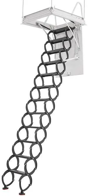 Attic Ladder, 660LBS/299.4KG Capacity, Fits 9.5 to 10.2 ft Ceiling Height and 39.4 x 27.5 inch Opening Size, Alloy Steel Pull-Down Retractable Ceiling Stair with Pulling Rod for Attic Loft Roof