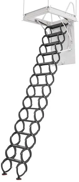 Attic Ladder, 660LBS/299.4KG Capacity, Fits 10.5 to 11 ft Ceiling Height and 39.4 x 27.5 inch Opening Size, Alloy Steel Pull-Down Retractable Ceiling Stair with Pulling Rod for Attic Loft Roof