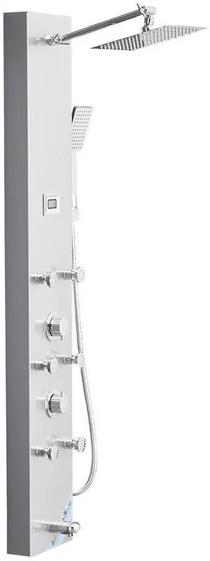 Shower Panel Tower System with Rainfall Shower Head, LED, 49 in Brushed Stainless Steel Shower Column, 4-Function Faucet, Wall-Mount Rain Massage System with 6 Body Jets, Handheld, and Tub Spout Shower Panel Tower System with Rainfall Shower Head, LED, 49 in Brushed Stainless Steel Shower Column, 4-Function Faucet, Wall-Mount Rain Massage System with 6 Body Jets, Handheld, and Tub Spout