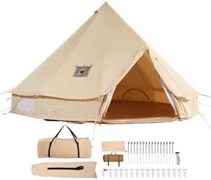 Canvas Bell Tent, 4 Seasons 7 m/22.97 ft Yurt Tent, Canvas Tent for Camping with Stove Jack, Breathable Tent Holds up to 12 People, Family Camping Outdoor Hunting Party