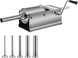 Manual Sausage Stuffer, 3 L / 7 LBS Horizontal Sausage Machine, Dual-Speed Meat Stuffer, Made of Food-Grade 304 Stainless Steel, Includes 5 Stuffing Tubes, for Home Kitchen Restaurant Commercial