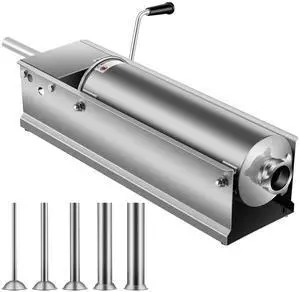 Manual Sausage Stuffer, 7 L / 15 LBS Horizontal Sausage Machine, Dual-Speed Meat Stuffer, Made of Food-Grade 304 Stainless Steel, Includes 5 Stuffing Tubes, for Home Kitchen Restaurant Commercia