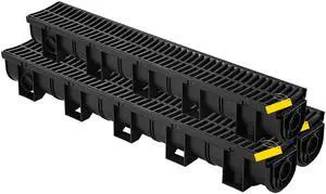 Trench Drain System,5.8x5.2x39.4-Inch HDPE Drainage Trench,Channel Drain with Plastic Grate,Black Plastic Garage Floor Drain,3x39 Trench Drain Grate,with 3 End Caps, for Garden, Driveway-3 Pack