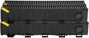 Trench Drain System, Channel Drain with Plastic Grate, 5.9x7.5-Inch HDPE Drainage Trench, Black Plastic Garage Floor Drain, 4x39 Trench Drain Grate, with 4 End Caps, for Garden, Driveway-4 Pack