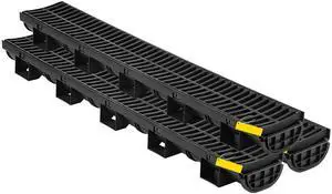 Trench Drain System, Channel Drain with Plastic Grate, 5.7x3.1-Inch HDPE Drainage Trench, Black Plastic Garage Floor Drain, 3x39 Trench Drain Grate, with 3 End Caps, for Garden, Driveway-3 Pack