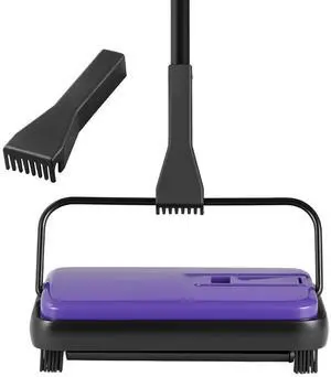 Carpet Sweeper Manual, Floor Sweeper with 300 ml Dustbin Capacity Easy to Empty, 6.7 inch Cleaning Width for Home Office Carpets Pet Hair Dust, Purple