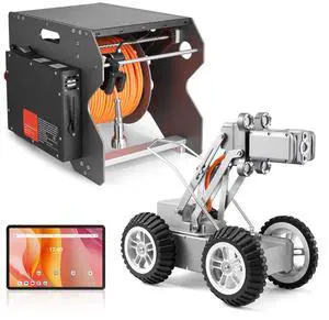 Sewer Pipe Inspection Robot, 197FT Pipeline Detection Crawling Robot with 2MP Front/Rear Cameras & Touchscreen Tablet, IP68 Plumbing Camera with Lights & Distance Counter for Industrial Pipes