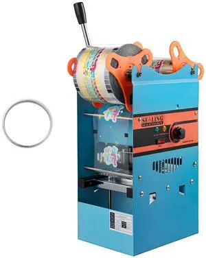Manual Tea Cup Sealer Machine, 300-500 Cup/h Manual Boba Tea Sealer Machine, Blue Boba Tea Sealing Machine, 90/95mm Cup Diameter Cup Sealing Machine with Heating Technology for Bubble Milk Tea