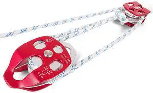 Twin Sheave Block and Tackle 7700LBS Pulley 150Ft, 1/2Inch Double Braid Rope