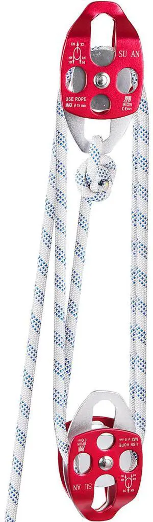 Twin Sheave Block and Tackle 0.43-0.5Inch 100-200Ft Twin Sheave Block with Braid Rope 30-35KN 6600-7705LBS Double Pulley Rigging (1/2" x 200')