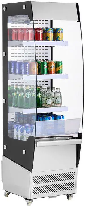 Open Air Merchandiser, 3-Tier Shelving Commercial Refrigerator, Grab and Go Display Cooler Refrigerator with Air Curtain, 4 Swivel Wheels, LED Light, for Restaurants, Stores, Office, 7.8cu.ft.