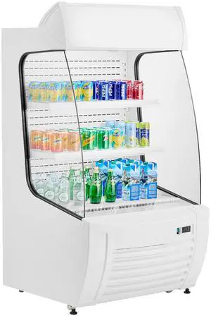 Open Air Merchandiser, 2-Tier Shelving Commercial Refrigerator, Grab and Go Display Cooler Refrigerator with Air Curtain, LED Advertising Light, Fits for Restaurants, Stores, Office, 12.7cu.ft.
