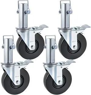 4 Pack 5Inch Scaffolding Rubber Swivel Caster Wheels with Dual Locking Heavy Duty Casters 1.26 Inch Square Stem 440LBS Capacity per Wheel