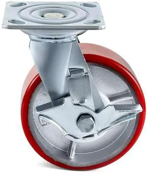 4 Pack 6 x 2 Inch Caster Wheels 2 Rigid and 2 Swivel Casters with Side Brake Polyurethane Iron Core Plate 1000LBS Capacity Per Wheel