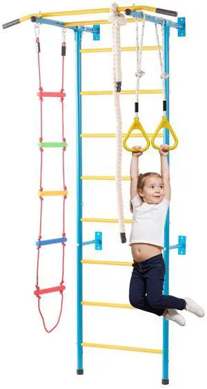 Indoor Jungle Gym for Toddlers, 5-in-1 Climbing Playset with Carbon Steel Swedish Ladder, Wall Ladder, Pull-Up Bar, Rope Ladder, and Gymnastic Rings, Supports 220 lbs, Multicolor Indoor Jungle Gym for Toddlers, 5-in-1 Climbing Playset with Carbon Steel Swedish Ladder, Wall Ladder, Pull-Up Bar, Rope Ladder, and Gymnastic Rings, Supports 220 lbs, Multicolor