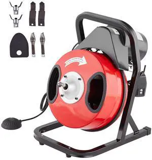 Drain Cleaner Machine 50FT x 1/2 Inch, Manual Feed Sewer Snake Auger - with 4 Cutters & Air-activated Foot Switch for 2" to 4" Pipes Drain Cleaner Machine 50FT x 1/2 Inch, Manual Feed Sewer Snake Auger - with 4 Cutters & Air-activated Foot Switch for 2" to 4" Pipes