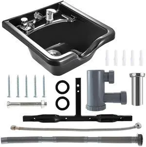 Shampoo Bowl, ABS Plastic Shampoo Sink for Salons and Home, Easy to Clean and Install Salon Shampoo Bowls for Hair Stylists, Shampoo Sink for Spa Center, Barbershop and Beauty Salon Use, Black