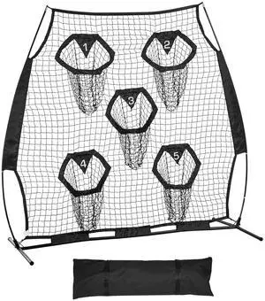 6 x 6 ft Football Trainer Throwing Net, Training Throwing Target Practice Net with 5 Target Pockets, Knotless Net Includes Straps and Portable Carry Case, Improve QB Throwing Accuracy, Black
