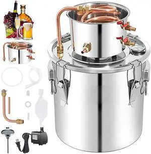 Alcohol Still 13.2Gal/50L, Alcohol Distiller with Circulating Pump, Alcohol Still Copper Tube, Whiskey Distilling Kit with Build-In Thermometer, Whiskey Making Kit for DIY Alcohol, Stainless Ste