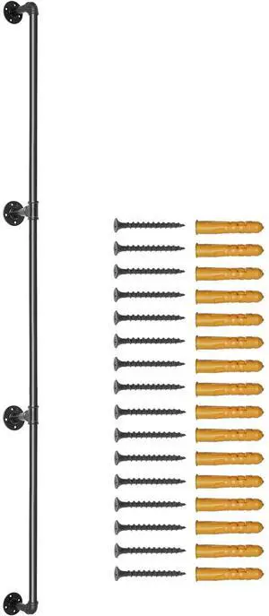 Pipe Stair Handrail, 11FT Staircase Handrail, 440LBS Load Capacity Carbon Steel Pipe Handrail, Industrial Pipe Handrail with Wall Mount Support, Round Corner Wall Handrailing for Indoor, Outdoor