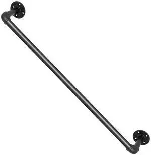 Pipe Stair Handrail, 2FT Staircase Handrail, 440LBS Load Capacity Carbon Steel Pipe Handrail, Industrial Pipe Handrail with Wall Mount Support, Round Corner Wall Handrailings for Indoor, Outdoor