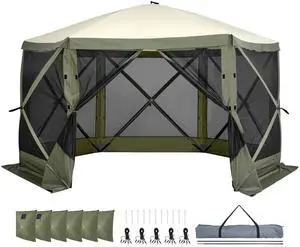 Pop Up Gazebo Tent, Pop-Up Screen Tent 6 Sided Canopy Sun Shelter with 6 Removable Privacy Wind Cloths & Mesh Windows, 12x12FT Quick Set Screen Tent with Mosquito Netting, Army Green Pop Up Gazebo Tent, Pop-Up Screen Tent 6 Sided Canopy Sun Shelter with 6 Removable Privacy Wind Cloths & Mesh Windows, 12x12FT Quick Set Screen Tent with Mosquito Netting, Army Green