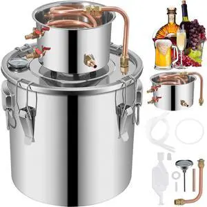 Moonshine Still 9.6Gal 38L Stainless Steel Water Alcohol Distiller Copper Tube Home Brewing Kit Build-in Thermometer for DIY Whisky Wine Brandy, Sliver