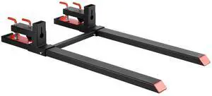 Pallet Forks, 4000 lbs Clamp on Pallet Forks, 60-Inch Total Length Heavy-Duty Tractor Fork with Adjustable Stabilizer Bar for Tractor Attachments, Loader Bucket, and Skid Steer, Black