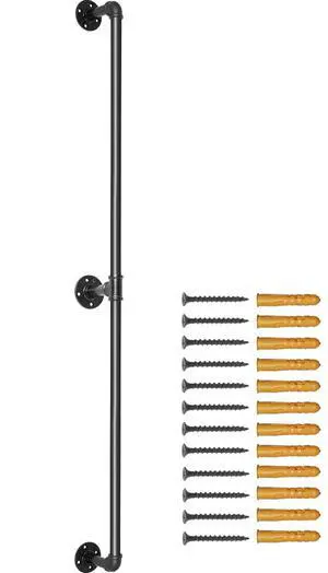 Pipe Stair Handrail, 4FT Staircase Handrail, 440LBS Load Capacity Carbon Steel Pipe Handrail, Industrial Pipe Handrail with Wall Mount Support, Round Corner Wall Handrailings for Indoor, Outdoor