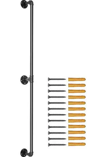 Pipe Stair Handrail, 5FT Staircase Handrail, 440LBS Load Capacity Carbon Steel Pipe Handrail, Industrial Pipe Handrail with Wall Mount Support, Round Corner Wall Handrailings for Indoor, Outdoor