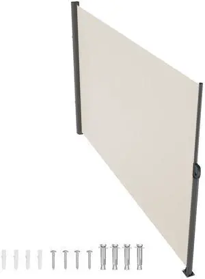 Retractable Side Awning, 71''x 118'' Aluminum Outdoor Privacy Screen, 280g Polyester Water-proof Retractable Patio Screen, UV 30+ Room Divider Wind Screen for Patio, Backyard, Balcony, Beige