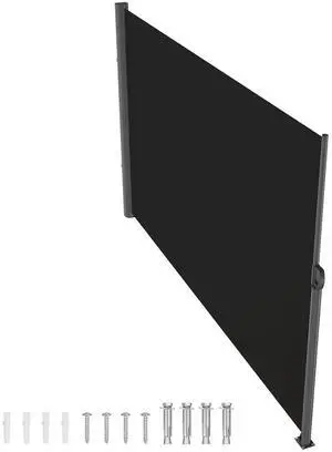 Retractable Side Awning, 71''x 118'' Aluminum Outdoor Privacy Screen, 280g Polyester Water-proof Retractable Patio Screen, UV 30+ Room Divider Wind Screen for Patio, Backyard, Balcony, Black