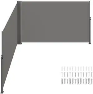 Retractable Side Awning, 71''x 236'' Aluminum Outdoor Privacy Screen, 280g Polyester Water-proof Retractable Patio Screen, UV 30+ Room Divider Wind Screen for Patio, Backyard, Balcony, Gray